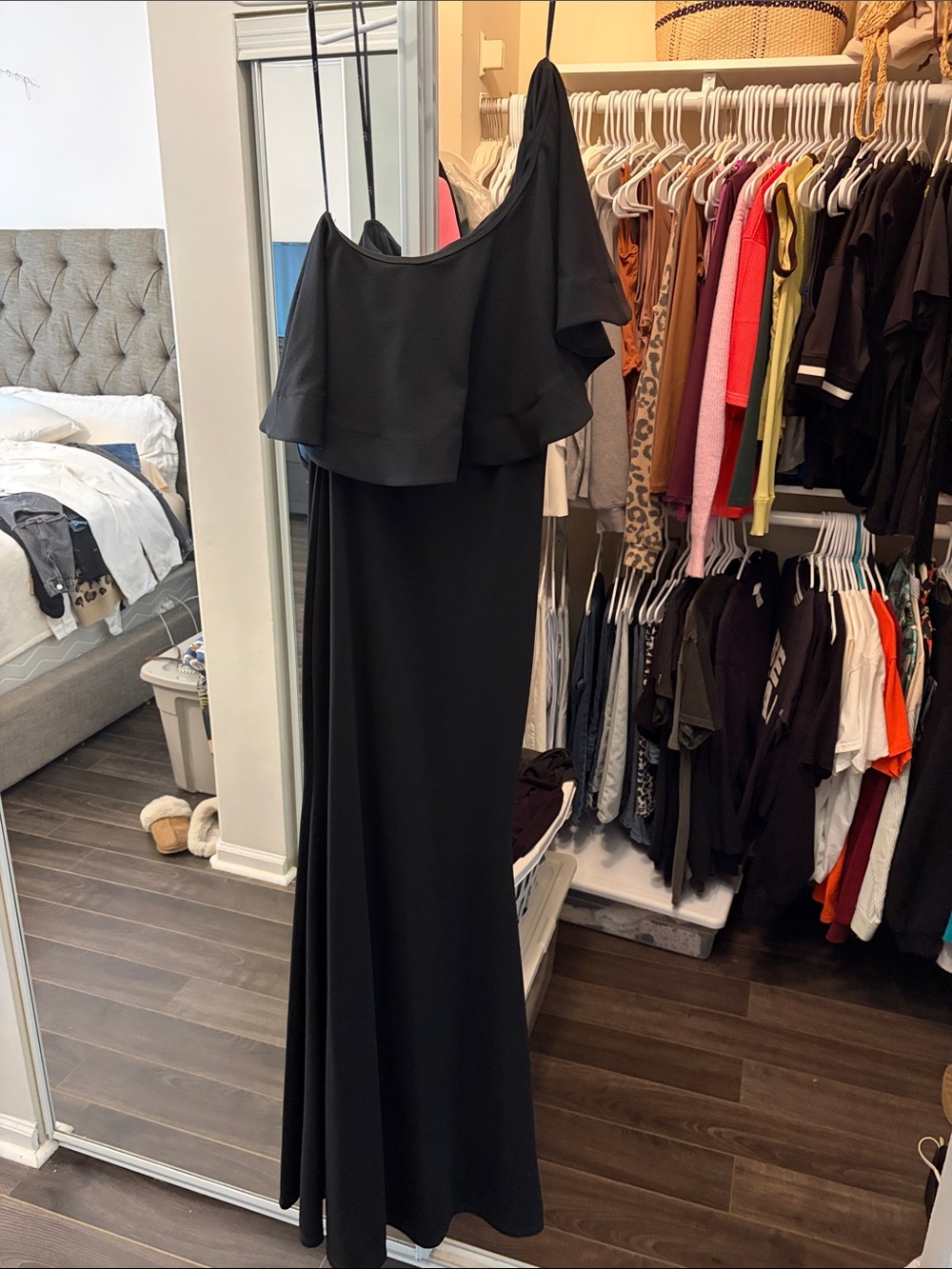 Lulu's Black One-Shoulder Ruffle Evening Gown